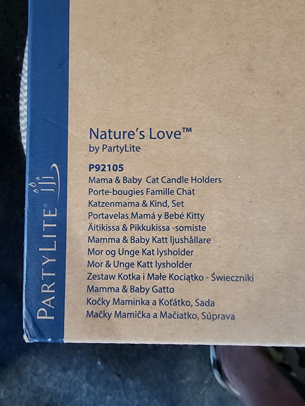 PartyLite Nature's Love Mama & Baby Cat Candle Holders - Blue and Brown